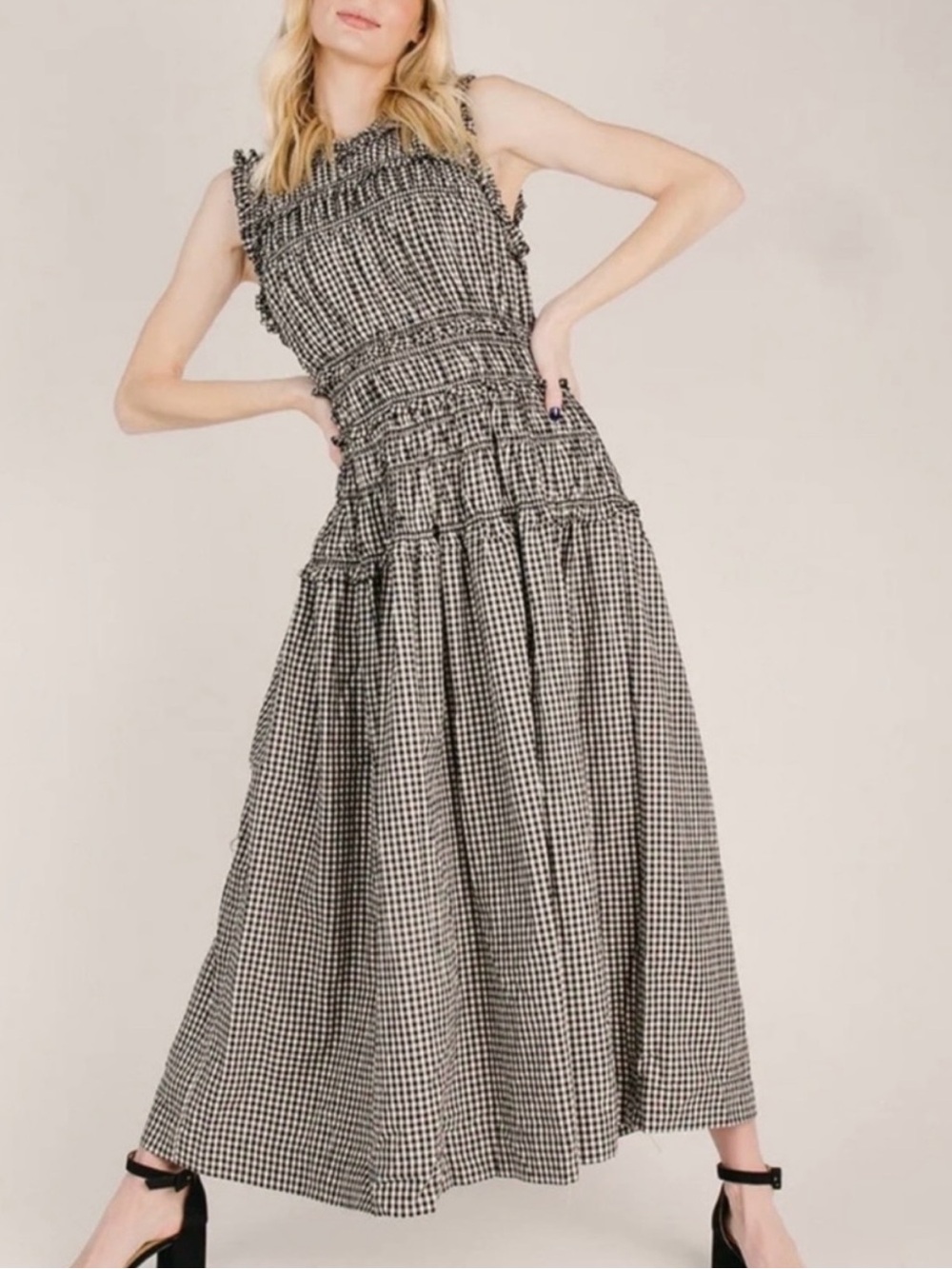 CAROLINE CONSTAS Black and White Gingham Maxi Dress | Sizes S - Picture 12 of 12